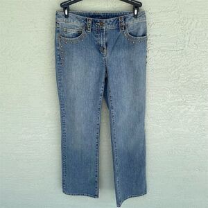 INC Women's Light Wash High-Rise Straight Jeans Size 6 Blue Studded